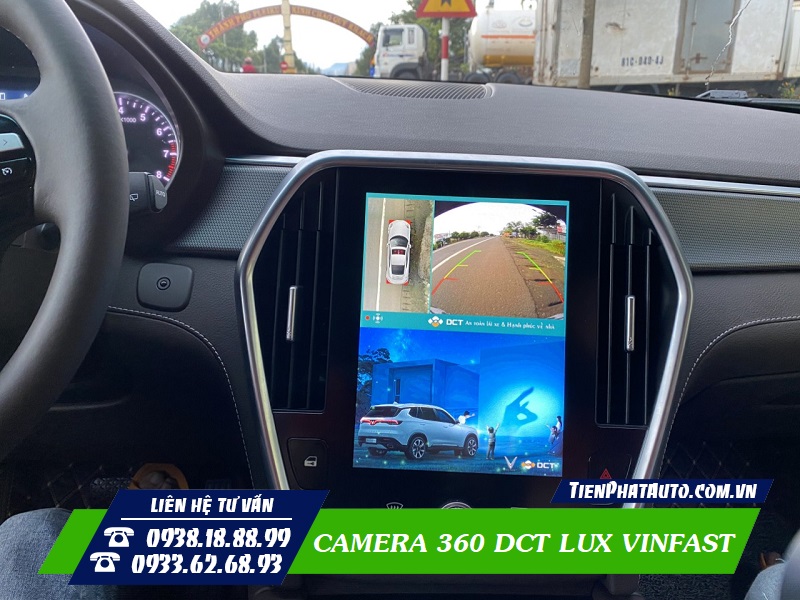 Màn hình hiển thị camera lùi phía sau xe kèm vạch đánh lái theo vô lăng